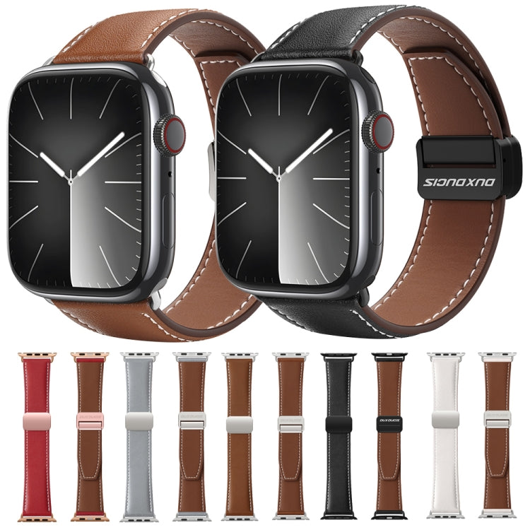 For Apple Watch Series 5 44mm DUX DUCIS YA Series Magnetic Buckle Genuine Leather Watch Band(Red) - Watch Bands by DUX DUCIS | Online Shopping South Africa | PMC Jewellery | Buy Now Pay Later Mobicred