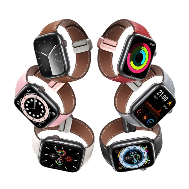 For Apple Watch SE 2023 44mm DUX DUCIS YA Series Magnetic Buckle Genuine Leather Watch Band(Pink) - Watch Bands by DUX DUCIS | Online Shopping South Africa | PMC Jewellery | Buy Now Pay Later Mobicred