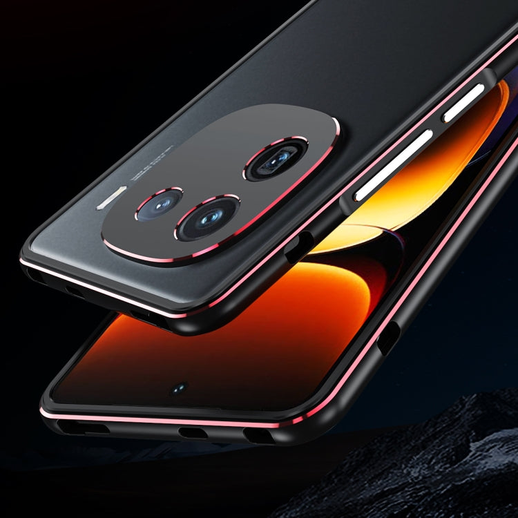 For vivo iQOO 12 Aurora Series Lens Protector + Metal Frame Phone Case(Black Red) - iQOO 12 Cases by PMC Jewellery | Online Shopping South Africa | PMC Jewellery