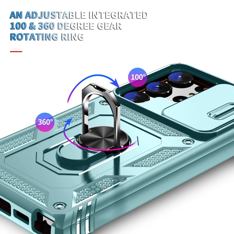 For Samsung Galaxy S24 Ultra 5G Sliding Camshield TPU + PC Phone Case with Holder(Green) - Galaxy S24 Ultra 5G Cases by PMC Jewellery | Online Shopping South Africa | PMC Jewellery