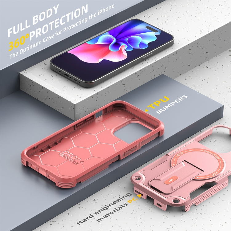 For iPhone 14 Plus MagSafe Holder Armor PC Hybrid TPU Phone Case(Pink) - iPhone 14 Plus Cases by PMC TechLife | Online Shopping South Africa | PMC TechLife