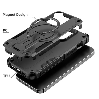 For iPhone 14 Pro Max MagSafe Holder Armor PC Hybrid TPU Phone Case(Black) - iPhone 14 Pro Max Cases by PMC Jewellery | Online Shopping South Africa | PMC Jewellery