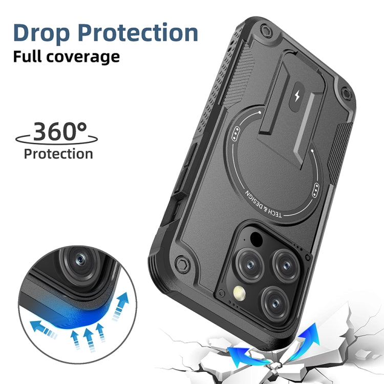 For iPhone 13 Pro MagSafe Holder Armor PC Hybrid TPU Phone Case(Black) - iPhone 13 Pro Cases by PMC TechLife | Online Shopping South Africa | PMC TechLife