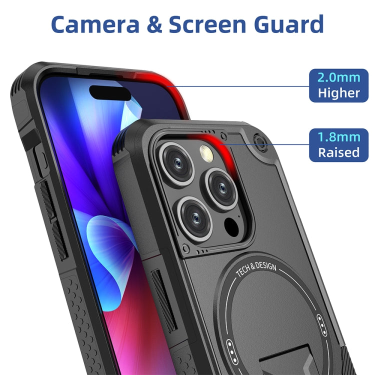 For iPhone 13 Pro MagSafe Holder Armor PC Hybrid TPU Phone Case(Black) - iPhone 13 Pro Cases by PMC TechLife | Online Shopping South Africa | PMC TechLife
