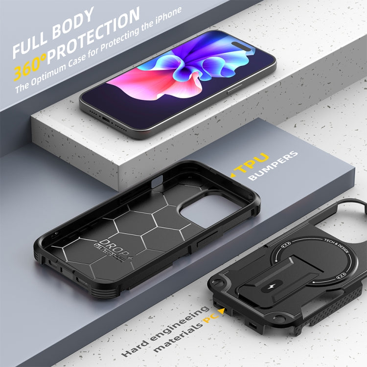 For iPhone 13 Pro MagSafe Holder Armor PC Hybrid TPU Phone Case(Black) - iPhone 13 Pro Cases by PMC TechLife | Online Shopping South Africa | PMC TechLife