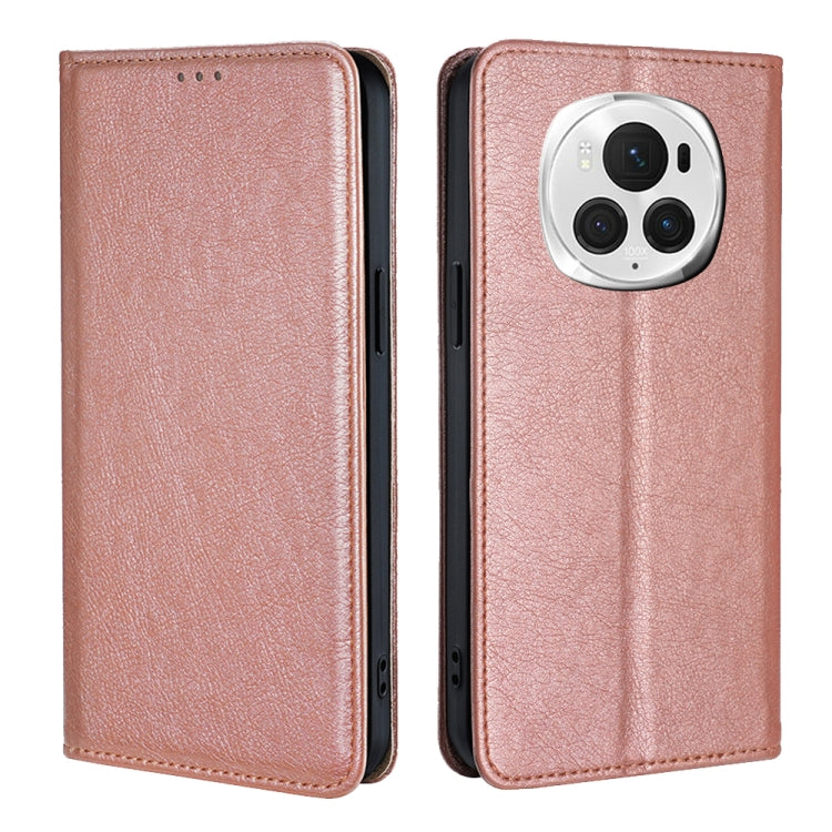 For Honor Magic6 Pro Gloss Oil Solid Color Magnetic Leather Phone Case(Rose Gold) - Honor Cases by PMC Jewellery | Online Shopping South Africa | PMC Jewellery | Buy Now Pay Later Mobicred