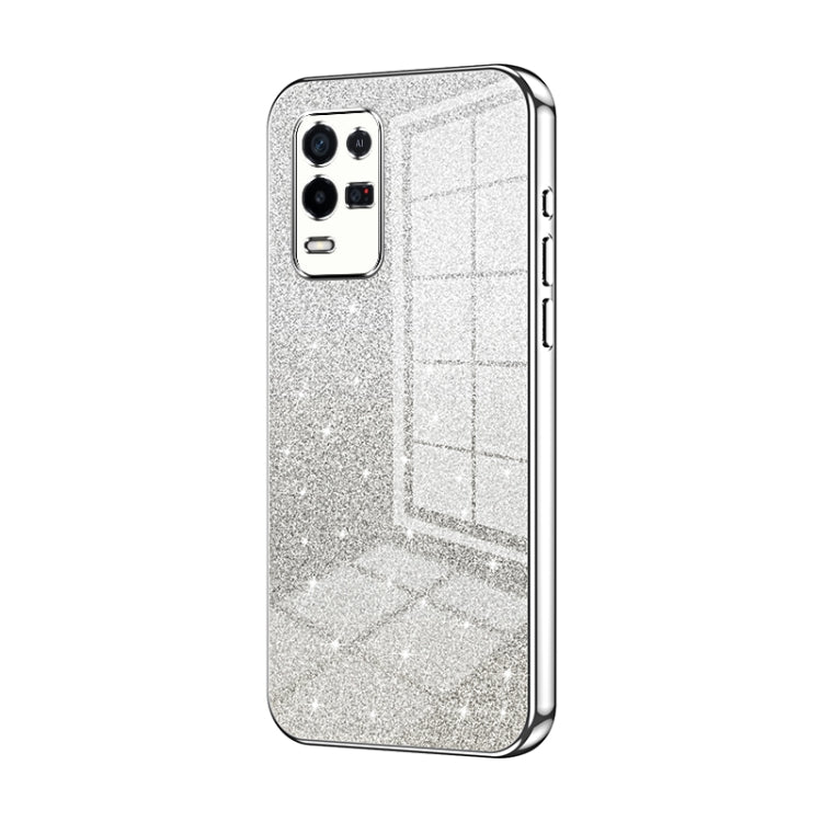 For OPPO K9x Gradient Glitter Powder Electroplated Phone Case(Silver) - OPPO Cases by PMC Jewellery | Online Shopping South Africa | PMC Jewellery | Buy Now Pay Later Mobicred