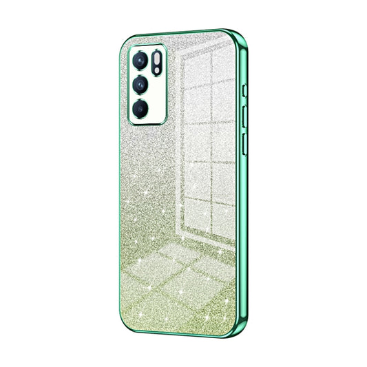 For OPPO Reno6 Indian / Malay Gradient Glitter Powder Electroplated Phone Case(Green) - OPPO Cases by PMC Jewellery | Online Shopping South Africa | PMC Jewellery | Buy Now Pay Later Mobicred