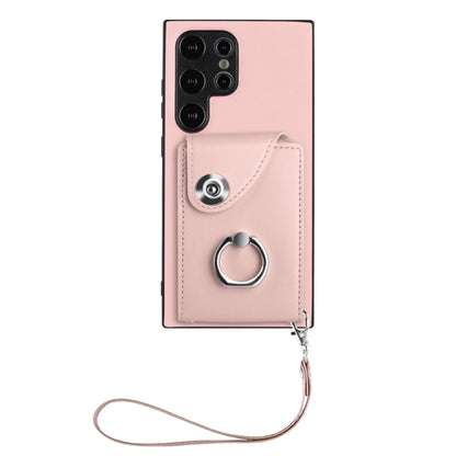 For Samsung Galaxy S24 Ultra 5G Organ Card Bag Ring Holder PU Phone Case with Lanyard(Pink) - Galaxy S24 Ultra 5G Cases by PMC Jewellery | Online Shopping South Africa | PMC Jewellery