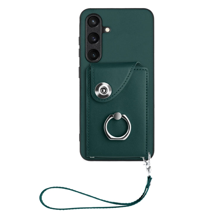 For Samsung Galaxy S24 5G Organ Card Bag Ring Holder PU Phone Case with Lanyard(Green) - Galaxy S24 5G Cases by PMC Jewellery | Online Shopping South Africa | PMC Jewellery