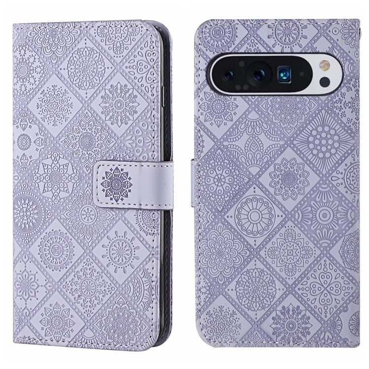 For Google Pixel 9 Pro XL Ethnic Style Embossed Pattern Leather Phone Case(Purple) - Google Cases by PMC Jewellery | Online Shopping South Africa | PMC Jewellery | Buy Now Pay Later Mobicred