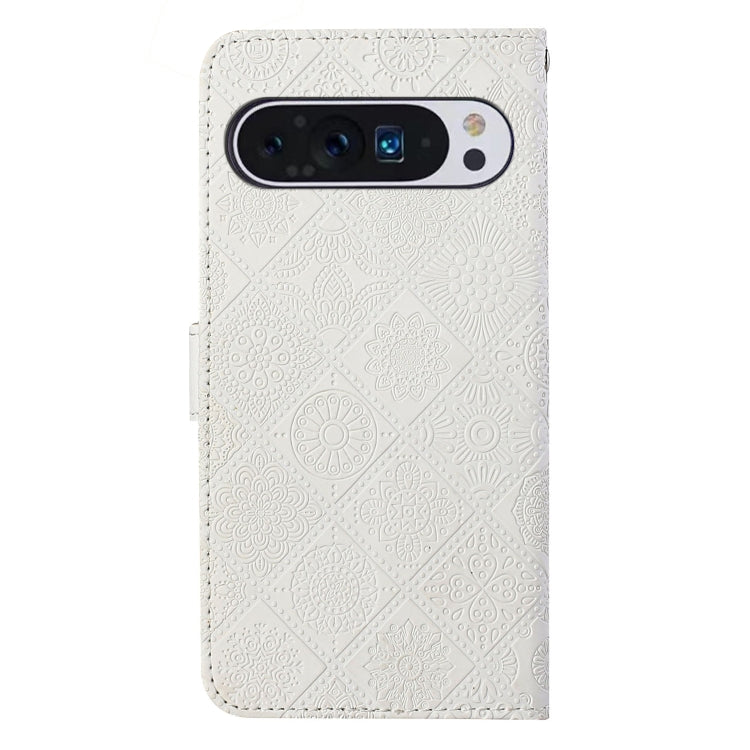 For Google Pixel 9 / 9 Pro Ethnic Style Embossed Pattern Leather Phone Case(White) - Google Cases by PMC Jewellery | Online Shopping South Africa | PMC Jewellery | Buy Now Pay Later Mobicred