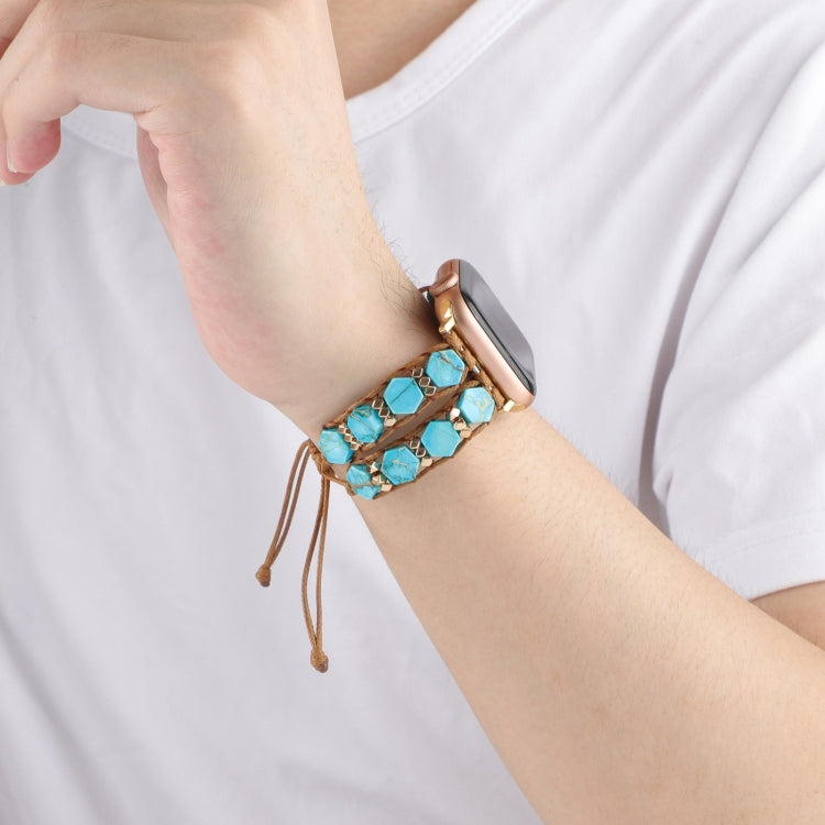 For Apple Watch Series 9 41mm Hexagonal Stones Drawstring Chain Watch Band(Blue) - Watch Bands by PMC TechLife | Online Shopping South Africa | PMC TechLife