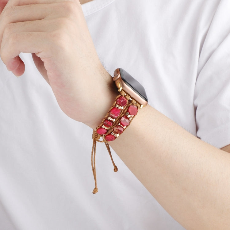 For Apple Watch Series 9 41mm Hexagonal Stones Drawstring Chain Watch Band(Red) - Watch Bands by PMC TechLife | Online Shopping South Africa | PMC TechLife