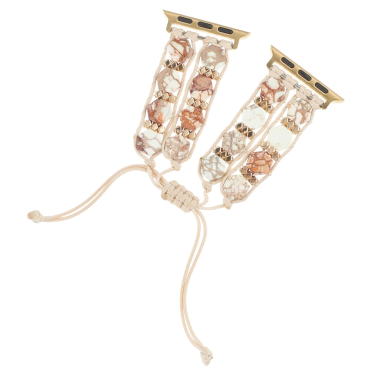 For Apple Watch SE 2022 40mm Hexagonal Stones Drawstring Chain Watch Band(Beige) - Watch Bands by PMC TechLife | Online Shopping South Africa | PMC TechLife