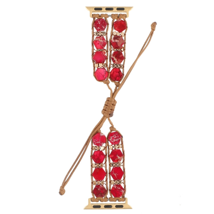 For Apple Watch SE 2022 44mm Hexagonal Stones Drawstring Chain Watch Band(Red) - Watch Bands by PMC Jewellery | Online Shopping South Africa | PMC Jewellery