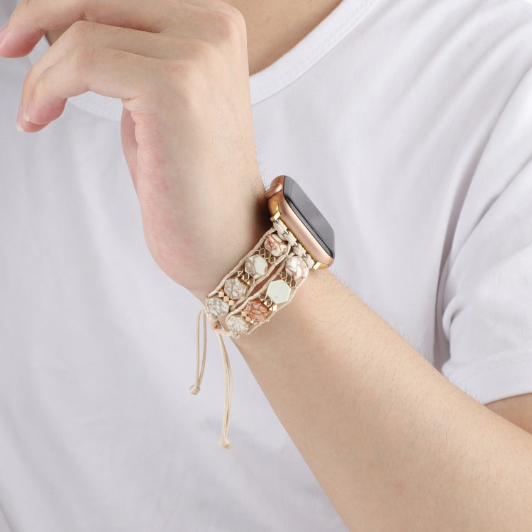 For Apple Watch SE 44mm Hexagonal Stones Drawstring Chain Watch Band(Beige) - Watch Bands by PMC TechLife | Online Shopping South Africa | PMC TechLife
