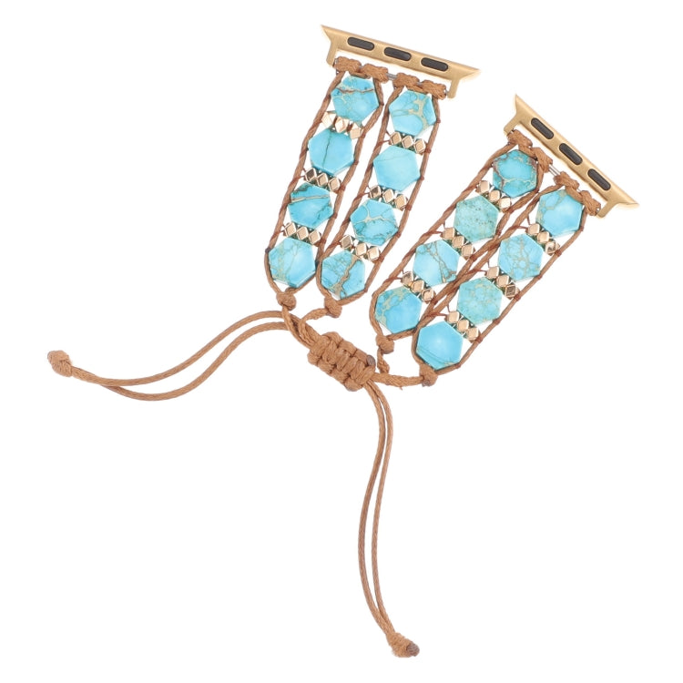 For Apple Watch Series 6 40mm Hexagonal Stones Drawstring Chain Watch Band(Blue) - Watch Bands by PMC TechLife | Online Shopping South Africa | PMC TechLife | Buy Now Pay Later Mobicred