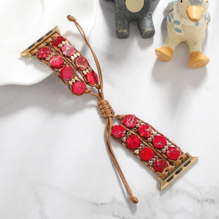 For Apple Watch Series 6 40mm Hexagonal Stones Drawstring Chain Watch Band(Red) - Watch Bands by PMC TechLife | Online Shopping South Africa | PMC TechLife