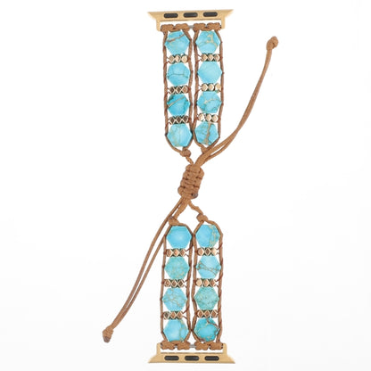 For Apple Watch Series 6 44mm Hexagonal Stones Drawstring Chain Watch Band(Blue) - Watch Bands by PMC Jewellery | Online Shopping South Africa | PMC Jewellery