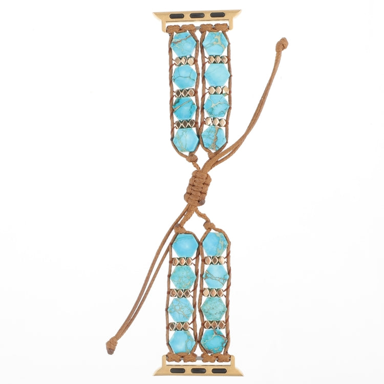 For Apple Watch Series 4 40mm Hexagonal Stones Drawstring Chain Watch Band(Blue) - Watch Bands by PMC TechLife | Online Shopping South Africa | PMC TechLife