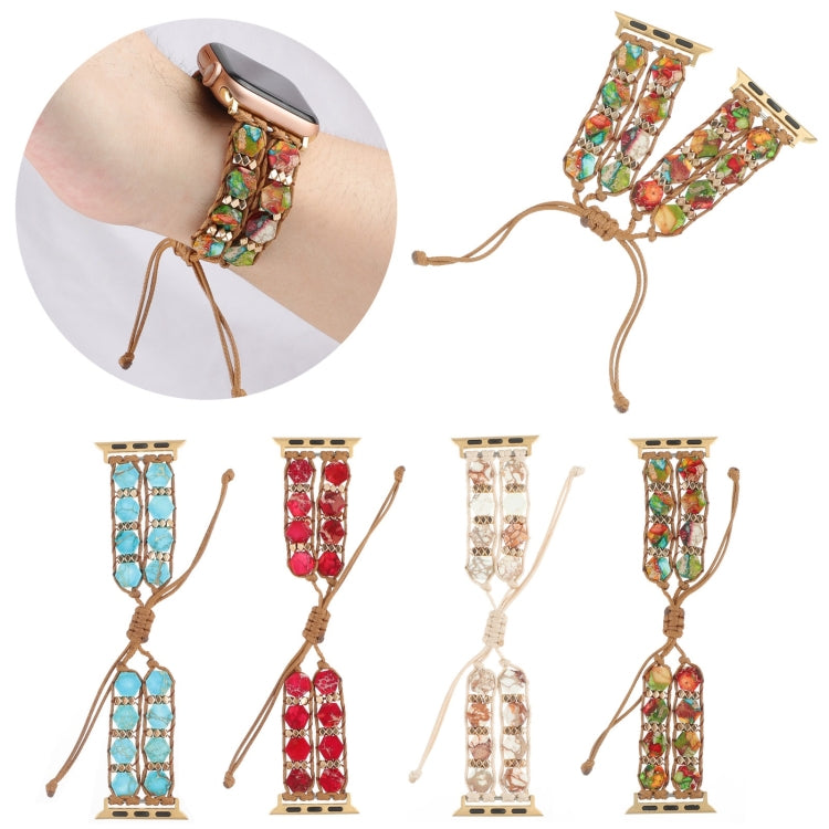 For Apple Watch Series 2 38mm Hexagonal Stones Drawstring Chain Watch Band(Beige) - Watch Bands by PMC TechLife | Online Shopping South Africa | PMC TechLife