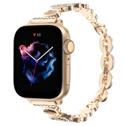 For Apple Watch SE 2023 44mm Leopard Rhinestones Metal Chain Watch Band(Gold) - Watch Bands by PMC Jewellery | Online Shopping South Africa | PMC Jewellery