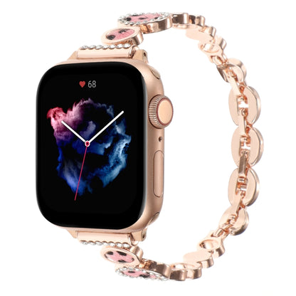 For Apple Watch SE 2023 40mm Leopard Rhinestones Metal Chain Watch Band(Rose Gold) - Watch Bands by PMC Jewellery | Online Shopping South Africa | PMC Jewellery