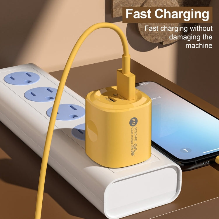 PD20W Type-C + USB QC3.0 Charging Charger, Plug Type:EU Plug(Yellow) - USB Charger by PMC TechLife | Online Shopping South Africa | PMC TechLife | Buy Now Pay Later Mobicred
