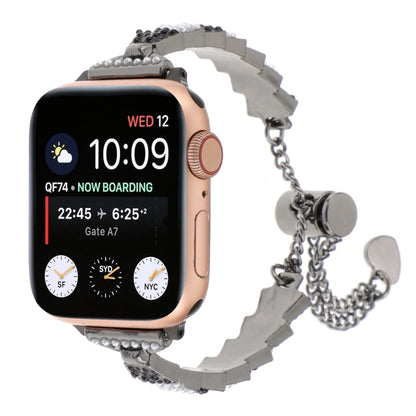 For Apple Watch SE 2022 40mm Shell Beads Chain Bracelet Metal Watch Band(Black White) - Watch Bands by PMC Jewellery | Online Shopping South Africa | PMC Jewellery