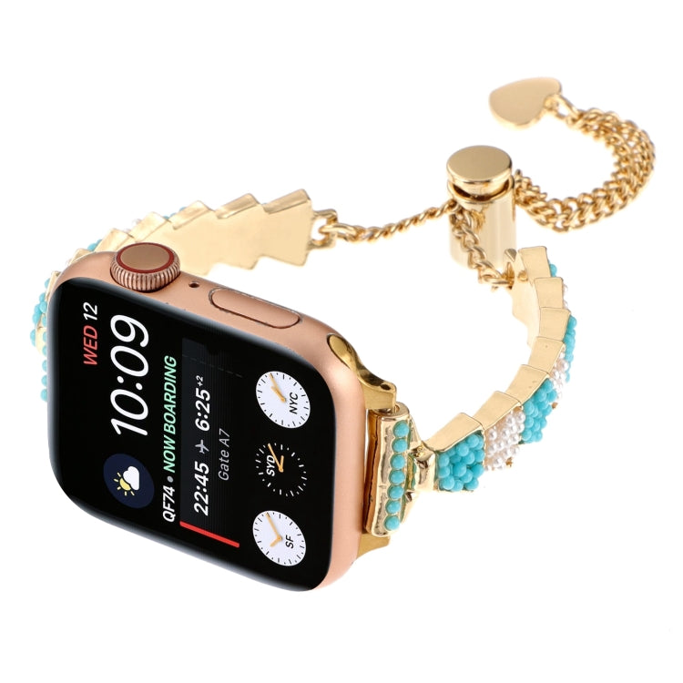 For Apple Watch SE 2022 40mm Shell Beads Chain Bracelet Metal Watch Band(Blue White Gold) - Watch Bands by PMC Jewellery | Online Shopping South Africa | PMC Jewellery