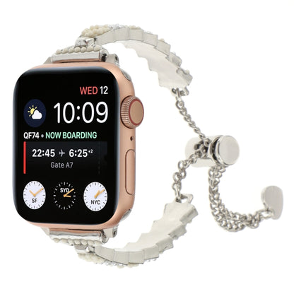 For Apple Watch Series 7 41mm Shell Beads Chain Bracelet Metal Watch Band(Beige White Silver) - Watch Bands by PMC Jewellery | Online Shopping South Africa | PMC Jewellery