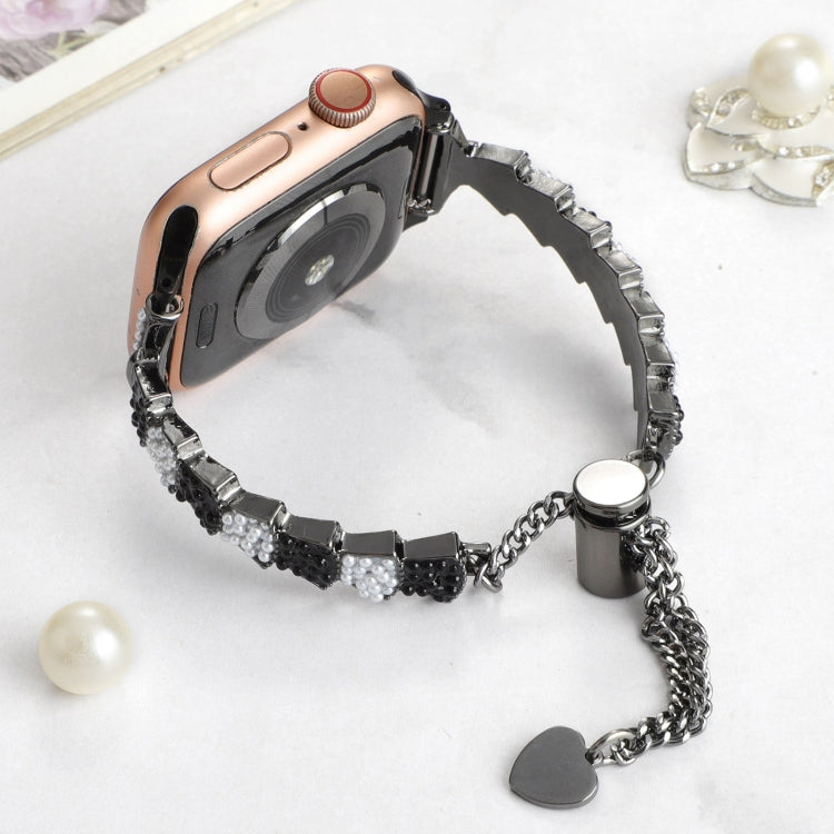 For Apple Watch Series 7 45mm Shell Beads Chain Bracelet Metal Watch Band(Black White) - Watch Bands by PMC Jewellery | Online Shopping South Africa | PMC Jewellery