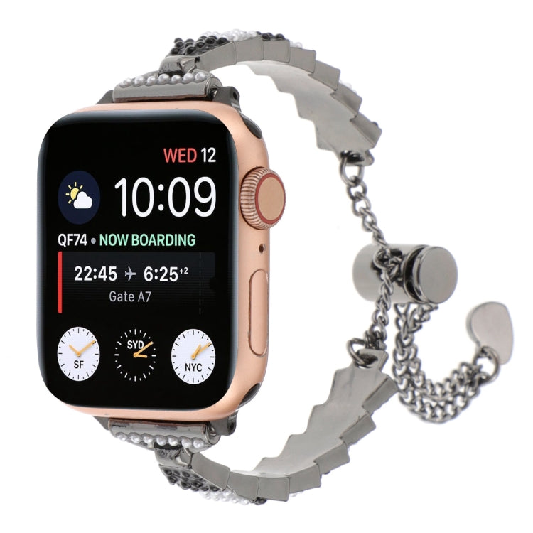 For Apple Watch Series 6 40mm Shell Beads Chain Bracelet Metal Watch Band(Black White) - Watch Bands by PMC Jewellery | Online Shopping South Africa | PMC Jewellery