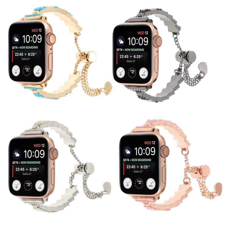 For Apple Watch Series 7 41mm Shell Beads Chain Bracelet Metal Watch Band(Black White) - Watch Bands by PMC Jewellery | Online Shopping South Africa | PMC Jewellery