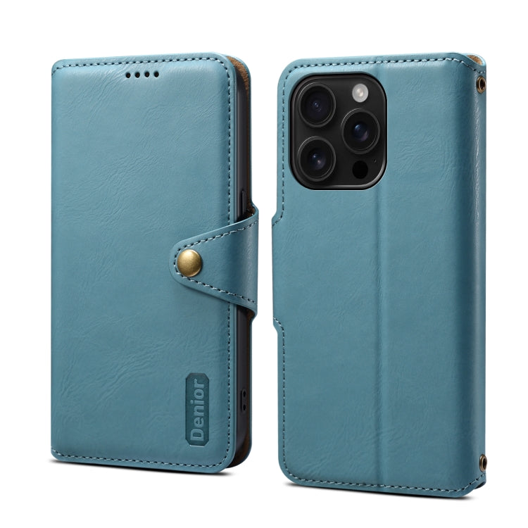 For iPhone 16 Pro Denior Cowhide Texture Wallet Style Leather Phone Case(Blue) - iPhone 16 Pro Cases by Denior | Online Shopping South Africa | PMC Jewellery | Buy Now Pay Later Mobicred