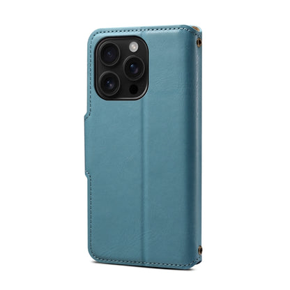 For iPhone 16 Pro Denior Cowhide Texture Wallet Style Leather Phone Case(Blue) - iPhone 16 Pro Cases by Denior | Online Shopping South Africa | PMC Jewellery | Buy Now Pay Later Mobicred