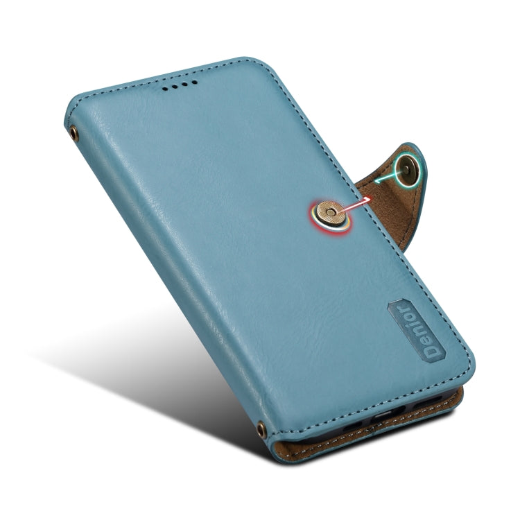 For iPhone 16 Pro Denior Cowhide Texture Wallet Style Leather Phone Case(Blue) - iPhone 16 Pro Cases by Denior | Online Shopping South Africa | PMC Jewellery | Buy Now Pay Later Mobicred