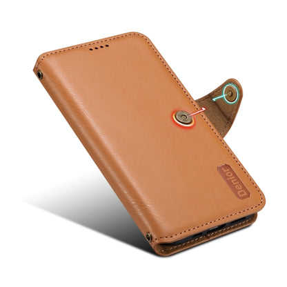 For iPhone 16 Denior Cowhide Texture Wallet Style Leather Phone Case(Khaki) - iPhone 16 Cases by Denior | Online Shopping South Africa | PMC Jewellery | Buy Now Pay Later Mobicred