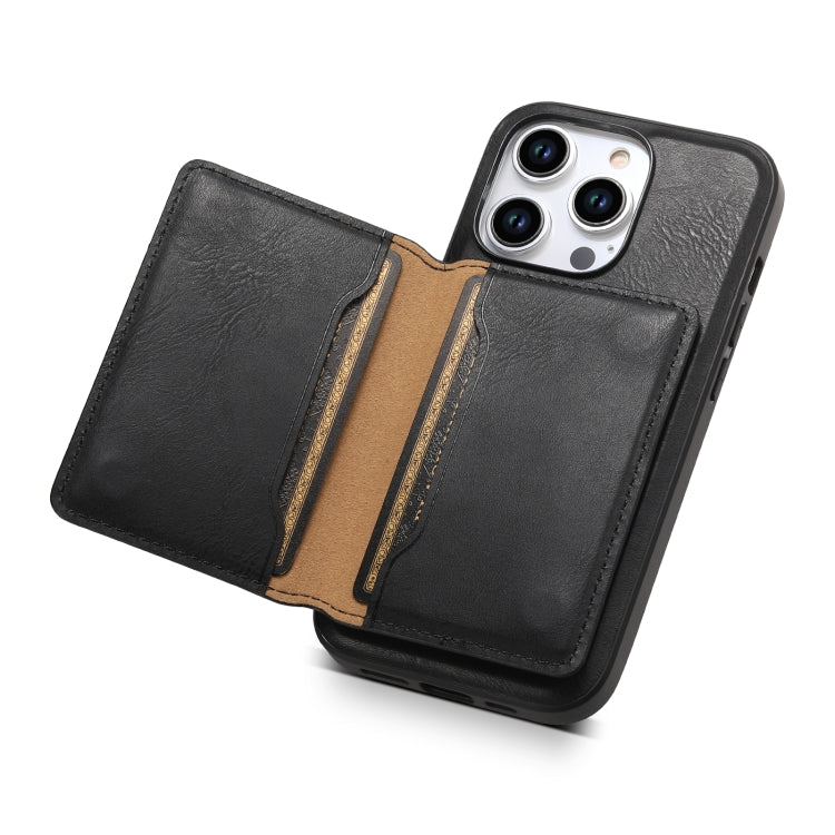 For iPhone 15 Pro Max Denior Cowhide Texture Leather MagSafe Detachable Wallet Phone Case(Black) - iPhone 15 Pro Max Cases by Denior | Online Shopping South Africa | PMC Jewellery | Buy Now Pay Later Mobicred