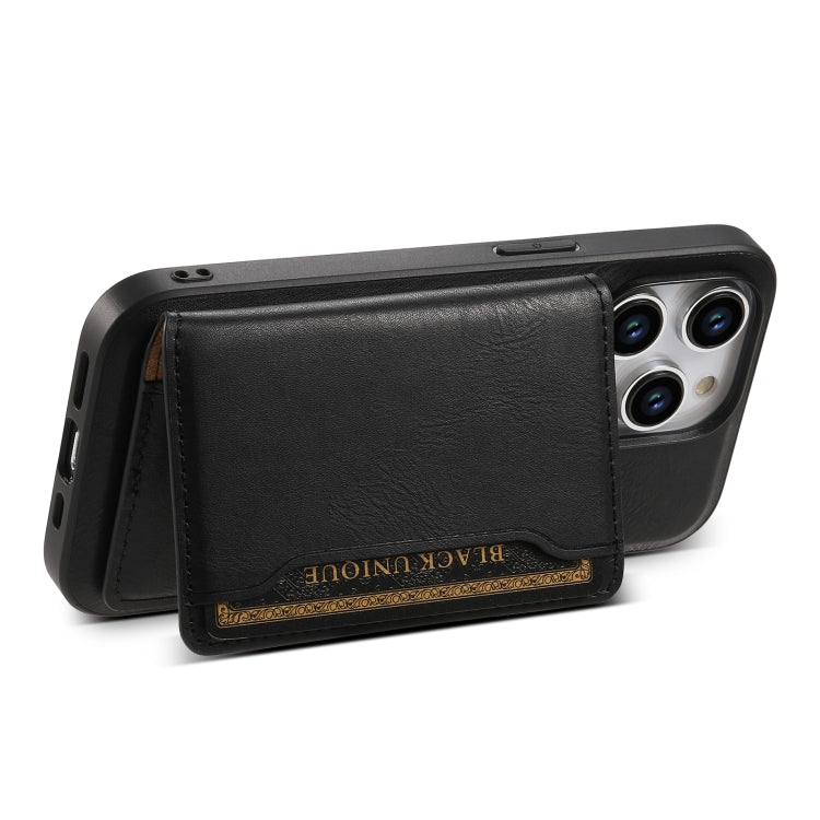 For iPhone 15 Pro Denior Cowhide Texture Leather MagSafe Detachable Wallet Phone Case(Black) - iPhone 15 Pro Cases by Denior | Online Shopping South Africa | PMC Jewellery | Buy Now Pay Later Mobicred