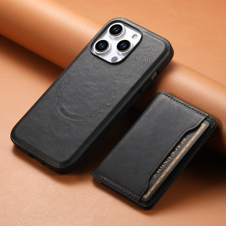 For iPhone 14 Denior Cowhide Texture Leather MagSafe Detachable Wallet Phone Case(Black) - iPhone 14 Cases by Denior | Online Shopping South Africa | PMC Jewellery | Buy Now Pay Later Mobicred