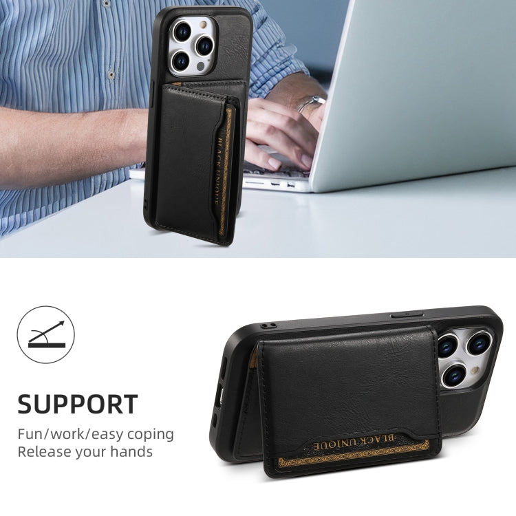 For iPhone 14 Pro Max Denior Cowhide Texture Leather MagSafe Detachable Wallet Phone Case(Black) - iPhone 14 Pro Max Cases by Denior | Online Shopping South Africa | PMC Jewellery | Buy Now Pay Later Mobicred