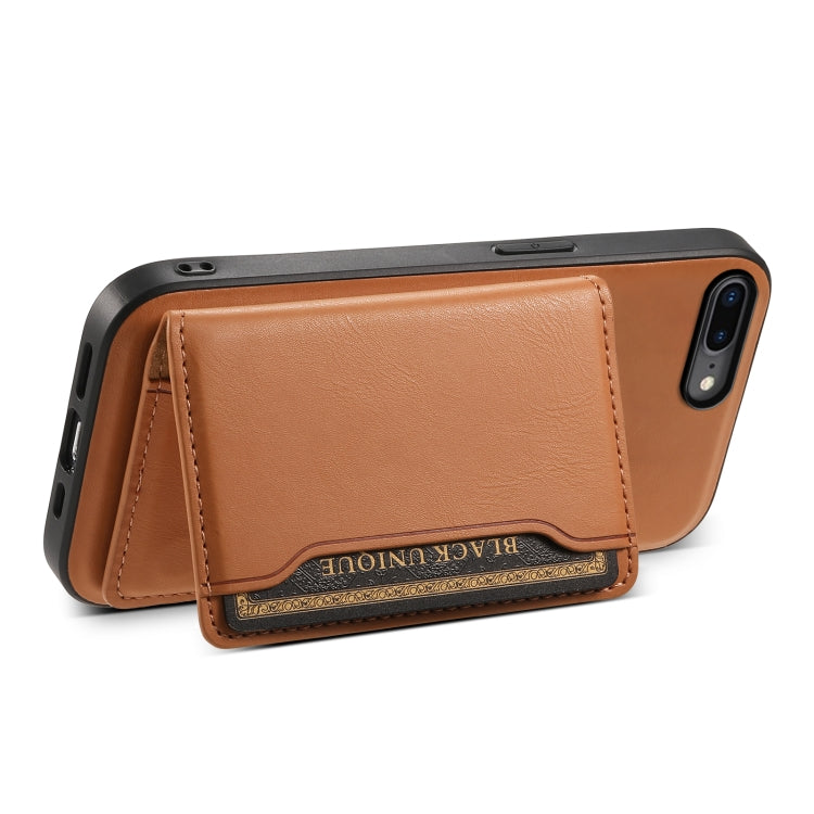 For iPhone 8 Plus/7 Plus Denior Cowhide Texture Leather MagSafe Detachable Wallet Phone Case(Khaki) - More iPhone Cases by Denior | Online Shopping South Africa | PMC Jewellery | Buy Now Pay Later Mobicred