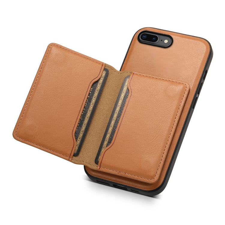 For iPhone 8 Plus/7 Plus Denior Cowhide Texture Leather MagSafe Detachable Wallet Phone Case(Khaki) - More iPhone Cases by Denior | Online Shopping South Africa | PMC Jewellery | Buy Now Pay Later Mobicred