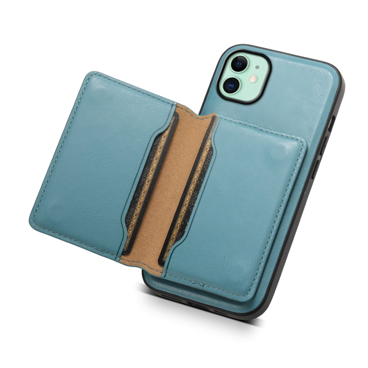 For iPhone 11 Denior Cowhide Texture Leather MagSafe Detachable Wallet Phone Case(Blue) - iPhone 11 Cases by Denior | Online Shopping South Africa | PMC Jewellery | Buy Now Pay Later Mobicred