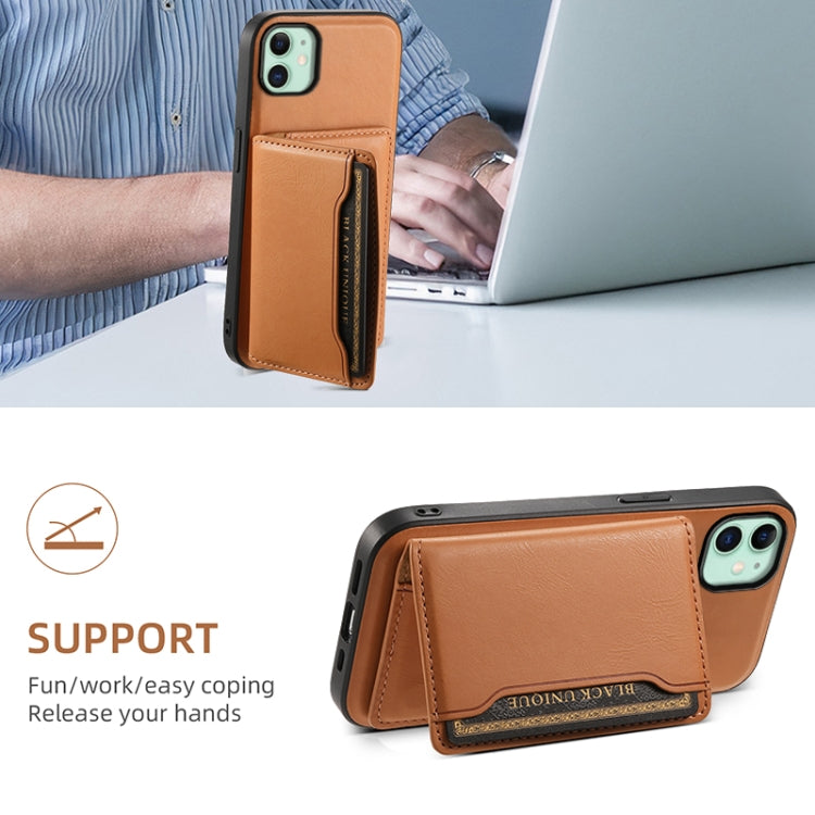 For iPhone 11 Denior Cowhide Texture Leather MagSafe Detachable Wallet Phone Case(Khaki) - iPhone 11 Cases by Denior | Online Shopping South Africa | PMC Jewellery | Buy Now Pay Later Mobicred