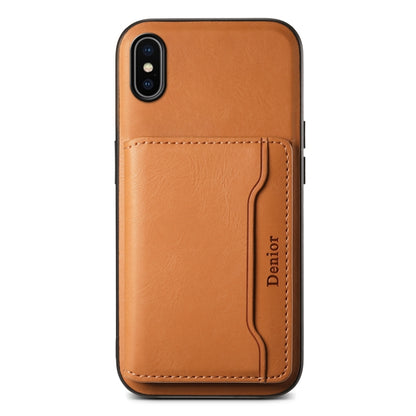 For iPhone X / XS Denior Cowhide Texture Leather MagSafe Detachable Wallet Phone Case(Khaki) - More iPhone Cases by Denior | Online Shopping South Africa | PMC Jewellery | Buy Now Pay Later Mobicred