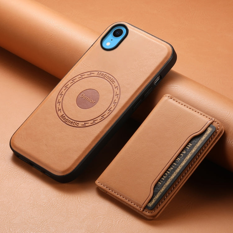 For iPhone XR Denior Cowhide Texture Leather MagSafe Detachable Wallet Phone Case(Khaki) - More iPhone Cases by Denior | Online Shopping South Africa | PMC Jewellery | Buy Now Pay Later Mobicred