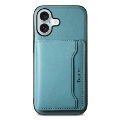 For iPhone 16 Denior Cowhide Texture Leather MagSafe Detachable Wallet Phone Case(Blue) - iPhone 16 Cases by Denior | Online Shopping South Africa | PMC Jewellery | Buy Now Pay Later Mobicred